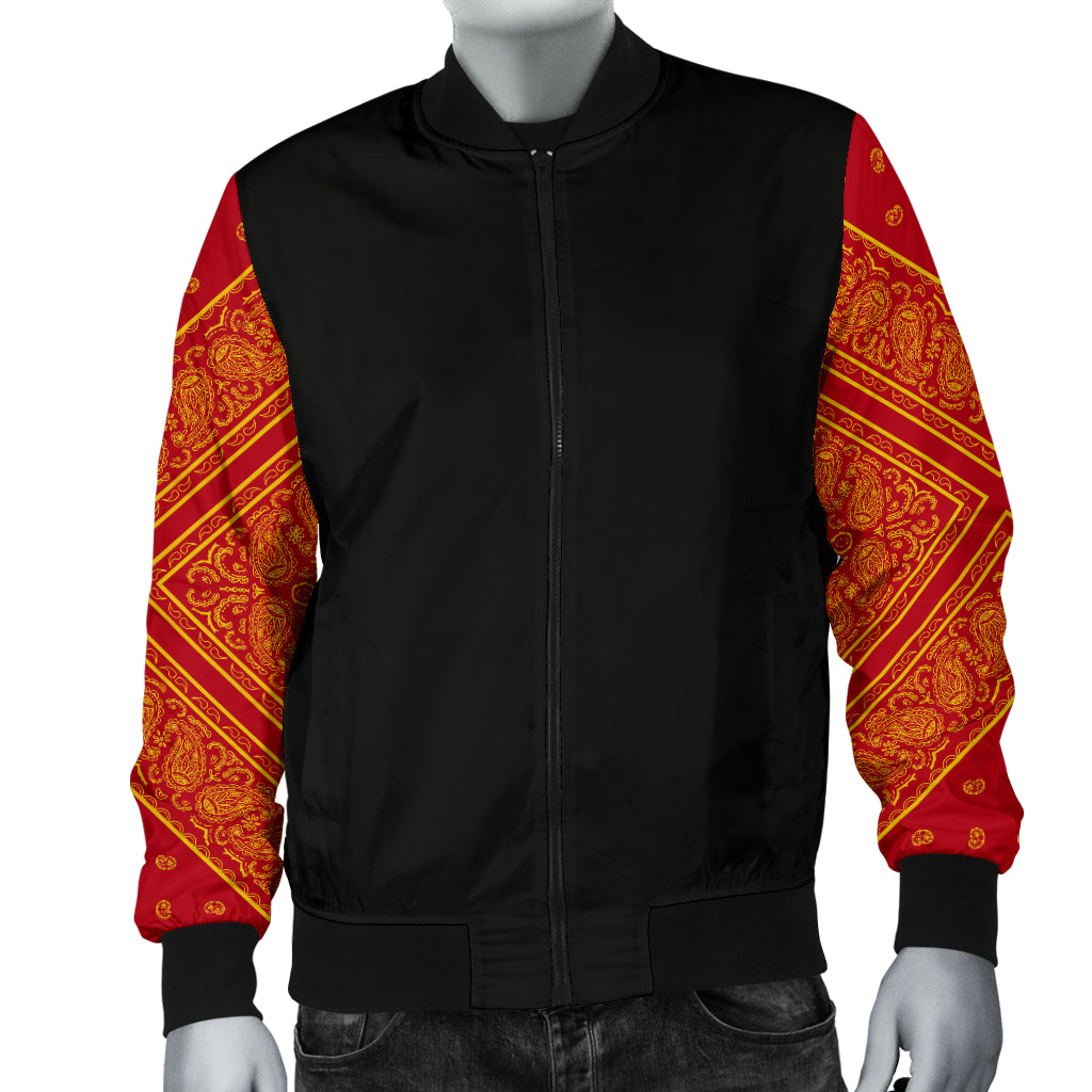 Men's Red and Gold Bandana Sleeved Bomber Jacket