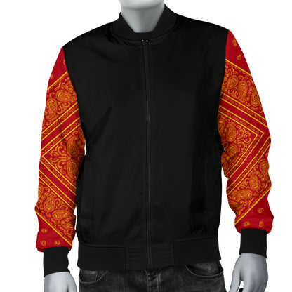 Men's Red and Gold Bandana Sleeved Bomber Jacket