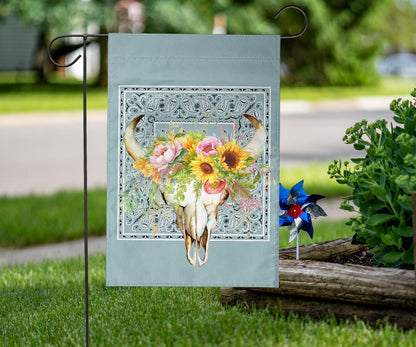 Blue Bandana Cow Skull Home and Garden Flags
