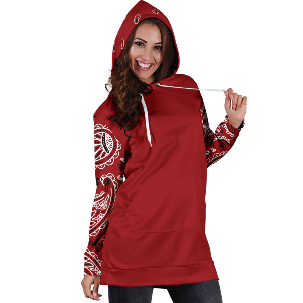 Red Bandana Hoodie Dress drawstrings