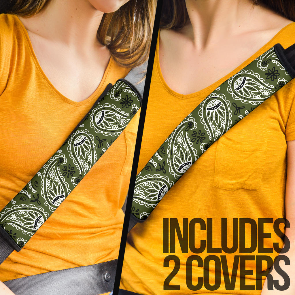 Army Green Bandana Seat Belt Covers - 3 Styles