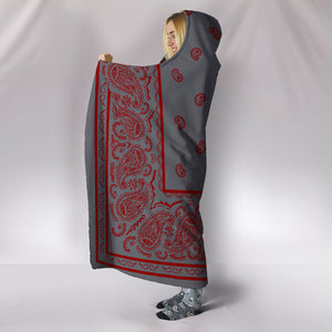 Gray and Red Bandana Hooded Blanket