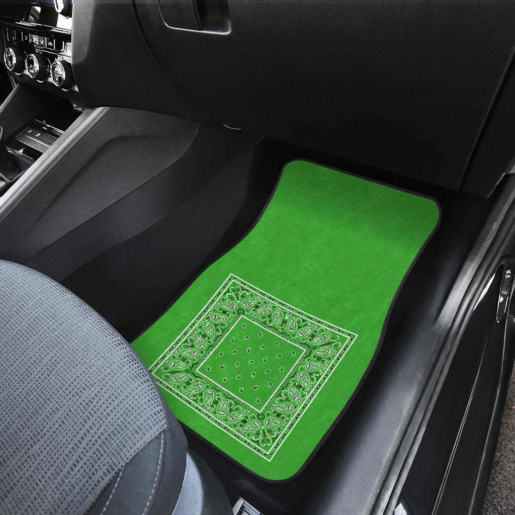 Dual Lime Green Bandana Car Floor Mats - Minimal