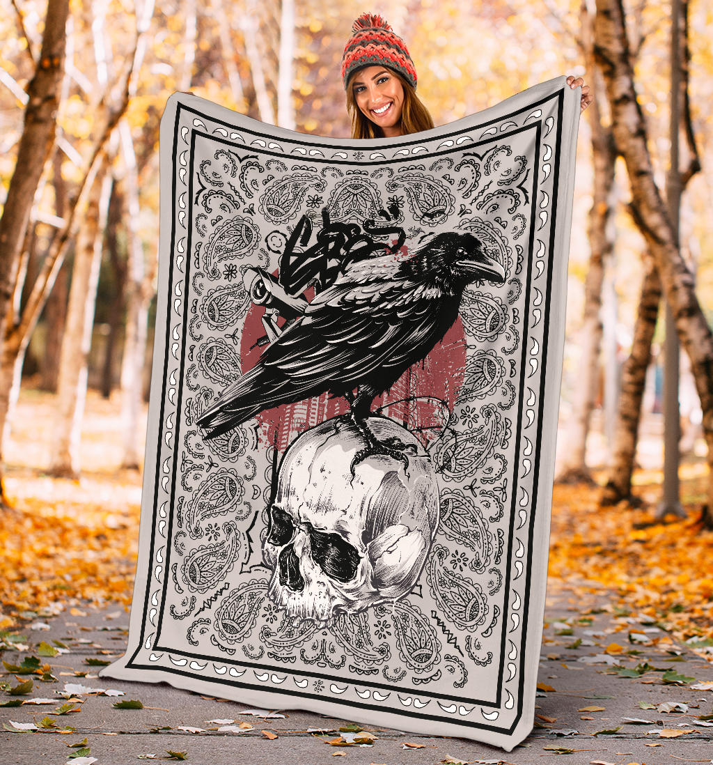 Crow and Skull Bandana Fleece Throw