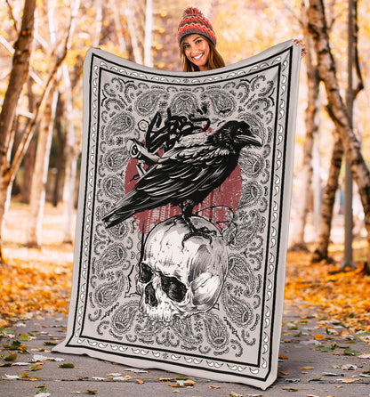 Crow and Skull Bandana Fleece Throw