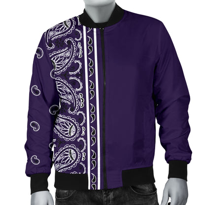 Asymmetrical Royal Purple Bandana Men's Bomber Jacket