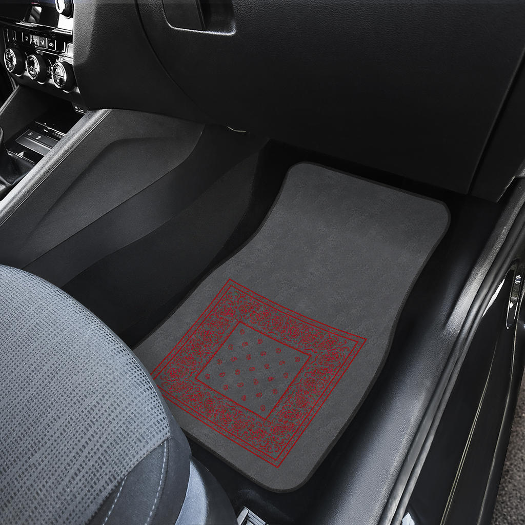 Quad Gray and Red Bandana Car Mats - Minimal