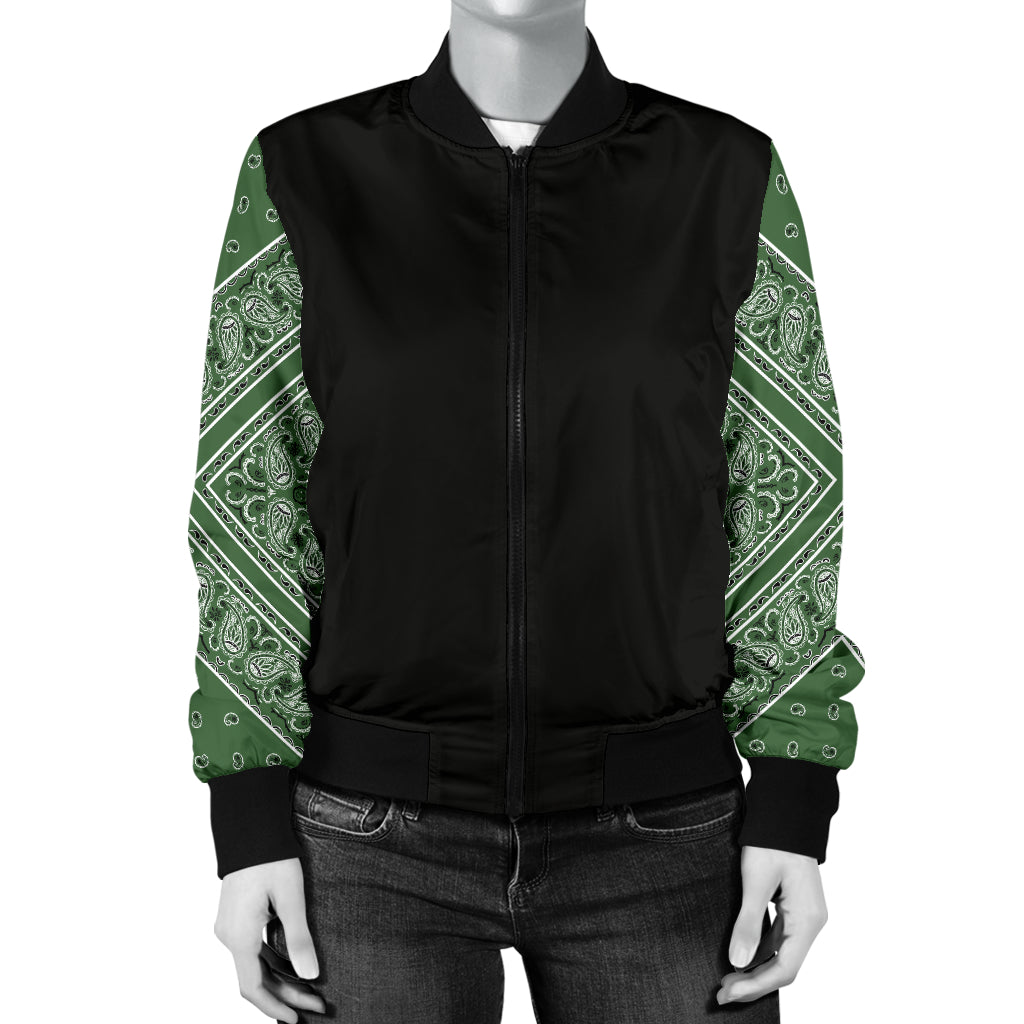 Women's Classic Green Bandana Sleeved Bomber Jacket