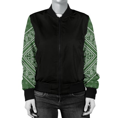 Women's Classic Green Bandana Sleeved Bomber Jacket