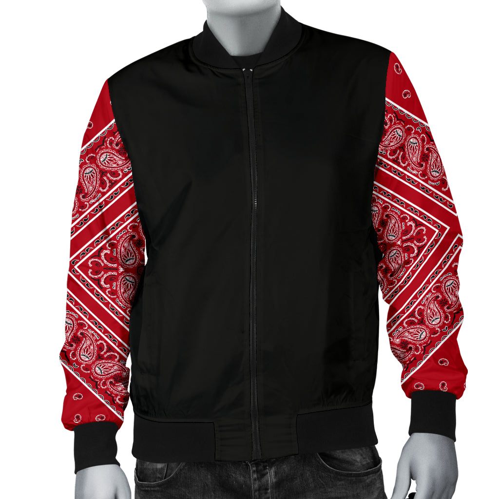 Men's Classic Red Bandana Sleeved Bomber Jacket