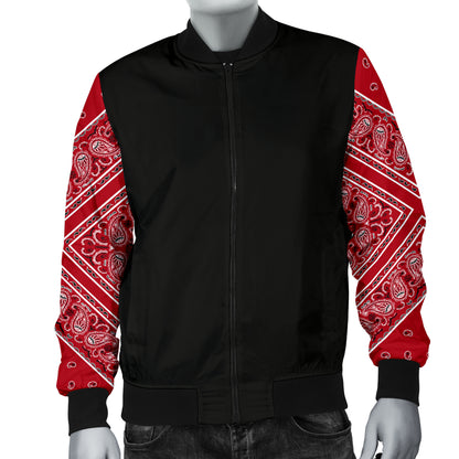 Men's Classic Red Bandana Sleeved Bomber Jacket
