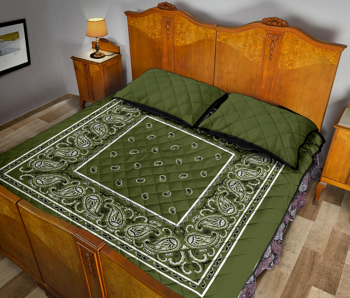 Quilt Set - Army Green Bandana Quilts w/Shams
