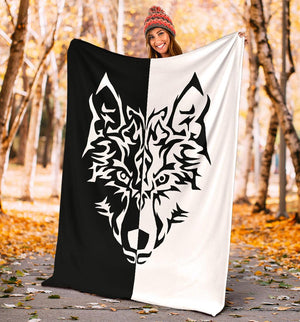 Wolf Tribal Tattoo Fleece Throw Blanket