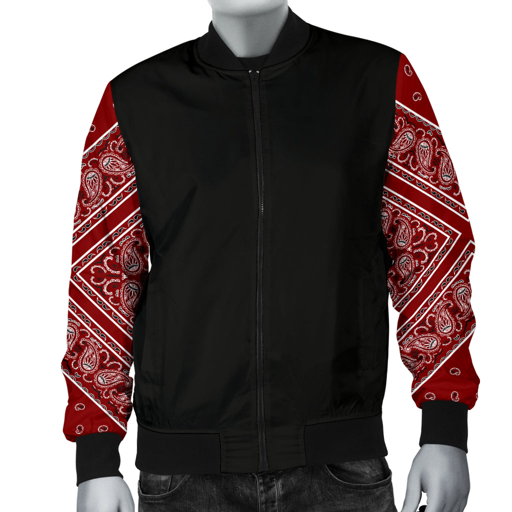 Men's Maroon Bandana Sleeved Bomber Jacket