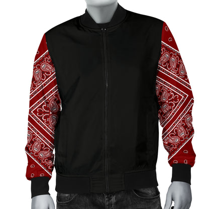 Men's Maroon Bandana Sleeved Bomber Jacket