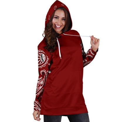 Maroon Red Bandana Hoodie Dress