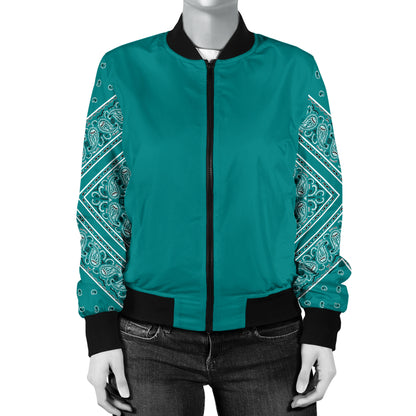 Women's Teal on Teal Bandana Sleeved Bomber Jacket