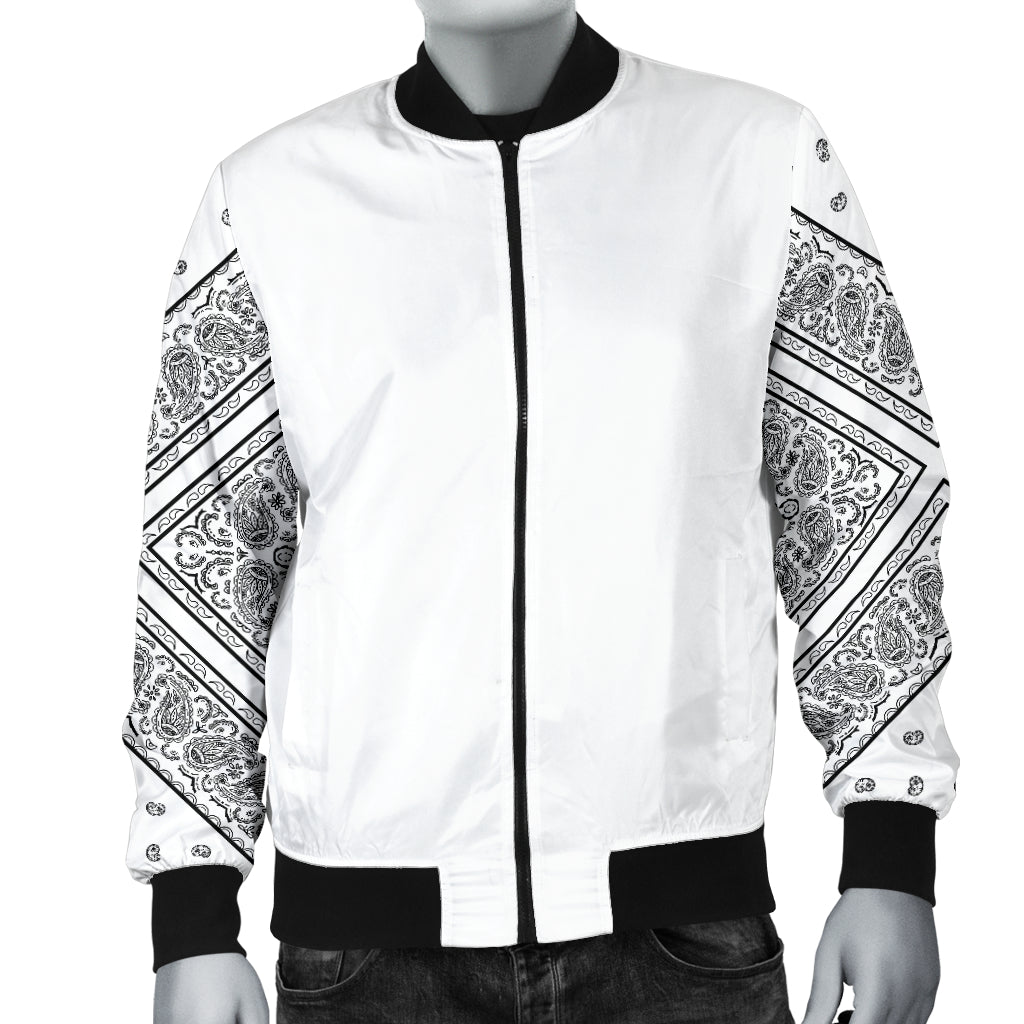 Men's White Bandana Sleeved Bomber Jacket
