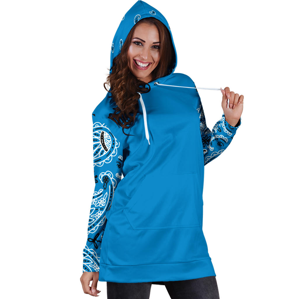 Aqua Blue Bandana Hoodie Dress