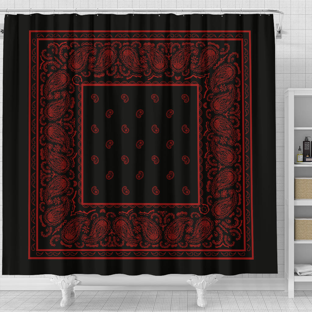 black with red bandana shower curtain