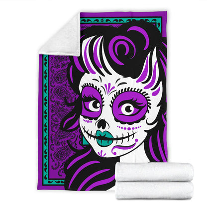 Ultra Plush Purple Bandana Calavera Fleece Blanket