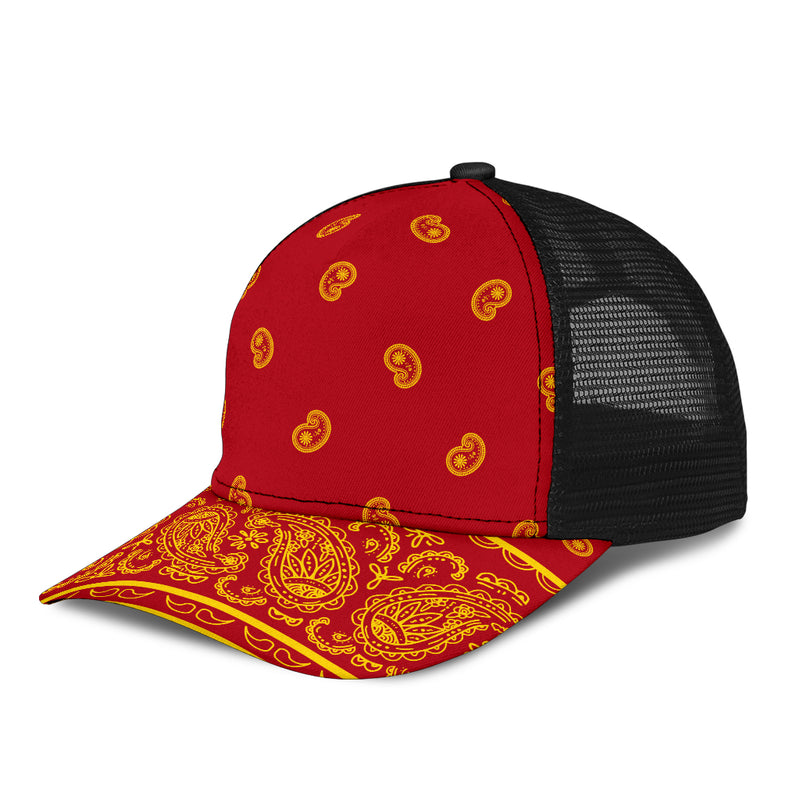 red and yellow ball cap