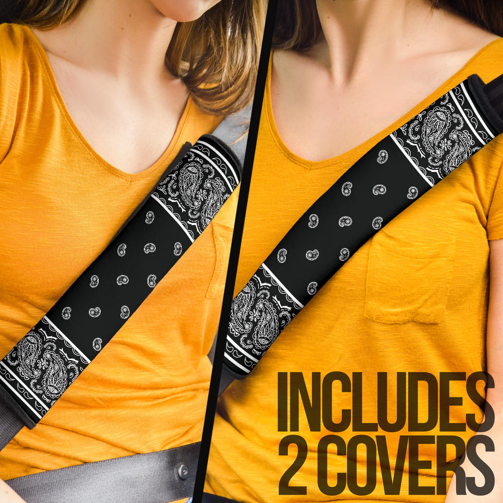 Black Bandana Seat Belt Covers - 3 Styles