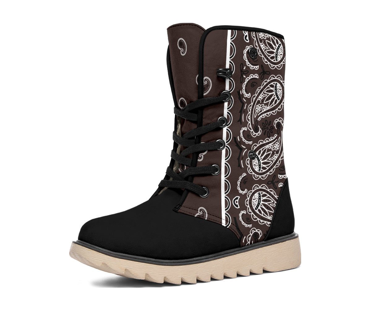 Coffee Brown Bandana Women's Winter Boots