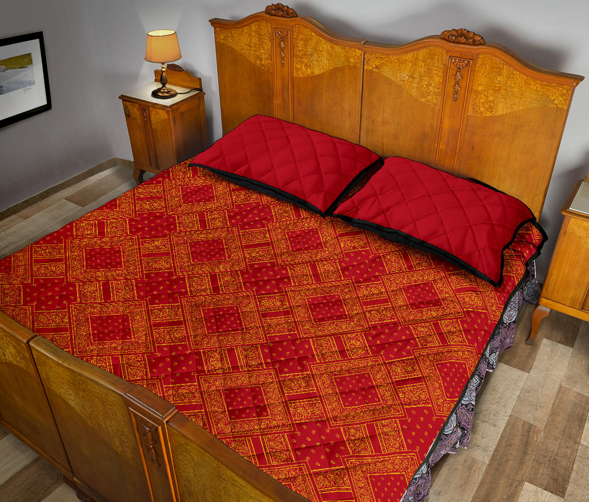 Quilt Set - Red and Gold Bandana DB Quilt w/Shams