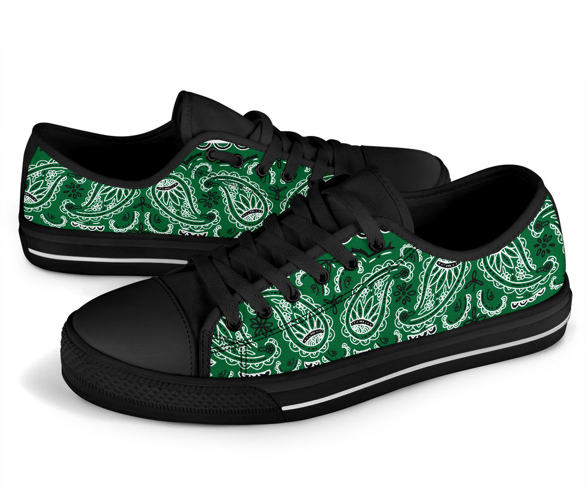 Canvas  Low Top Sneakers - Classic Green Bandana Style