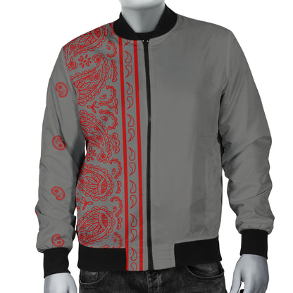 Asymmetrical Gray and Red Bandana Men's Bomber Jacket