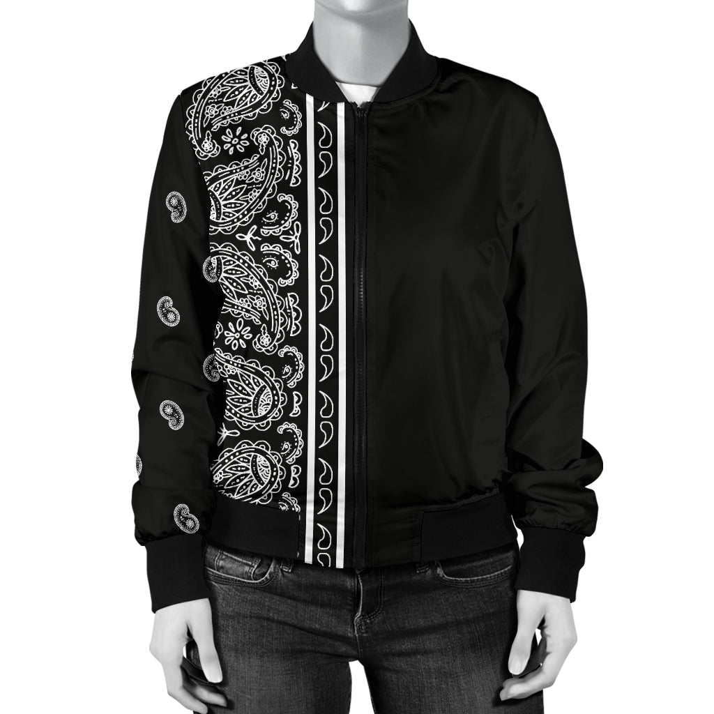 Asymmetrical Black Bandana Women's Bomber Jacket