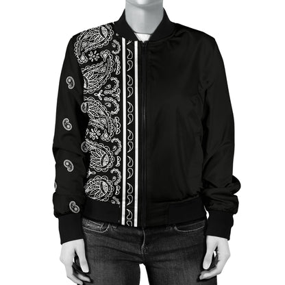 Asymmetrical Black Bandana Women's Bomber Jacket
