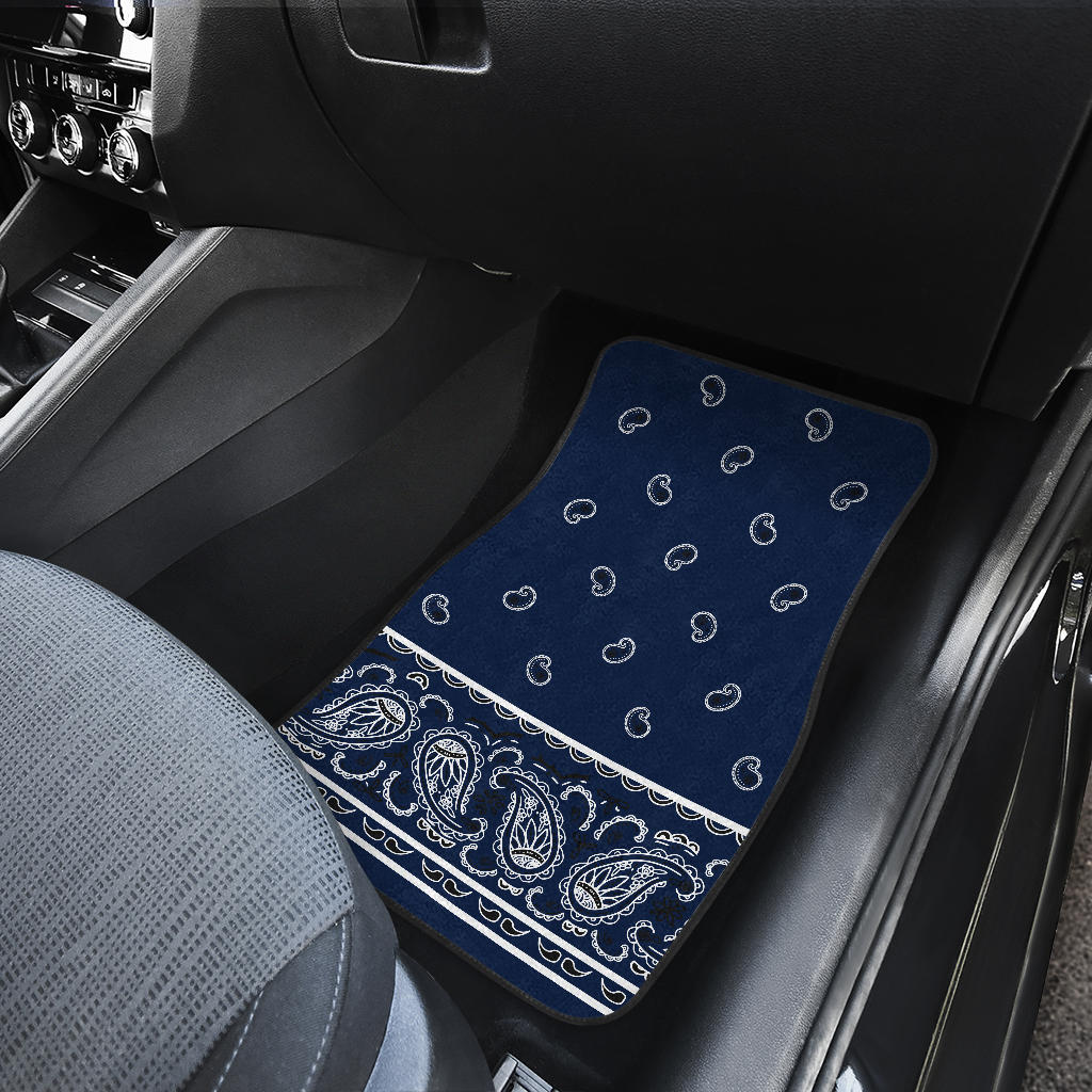 Dual Navy Blue Bandana Car Floor Mats - Fancy