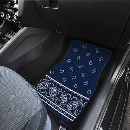 Dual Navy Blue Bandana Car Floor Mats - Fancy