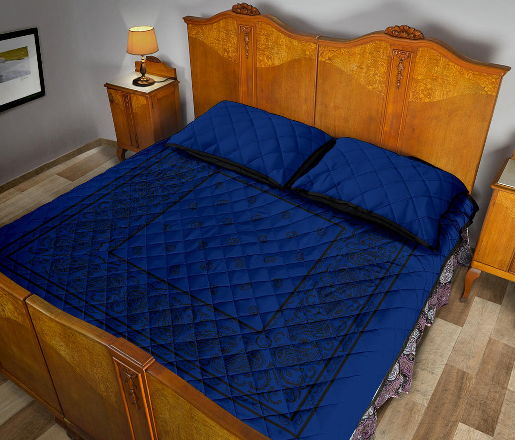 Blue with Black Bandana Bed Quilts with Shams