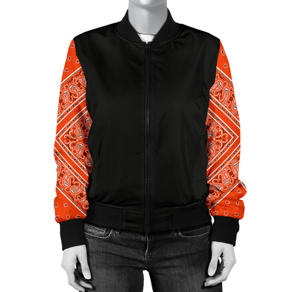 Women's Perfect Orange Bandana Sleeved Bomber Jacket