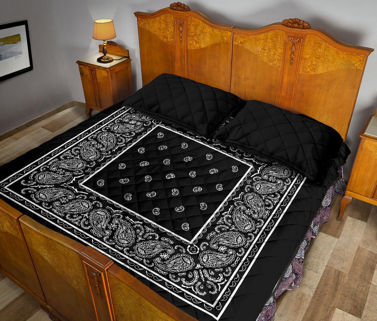 Quilt Set - Black Bandana Bed Quilts w/Shams