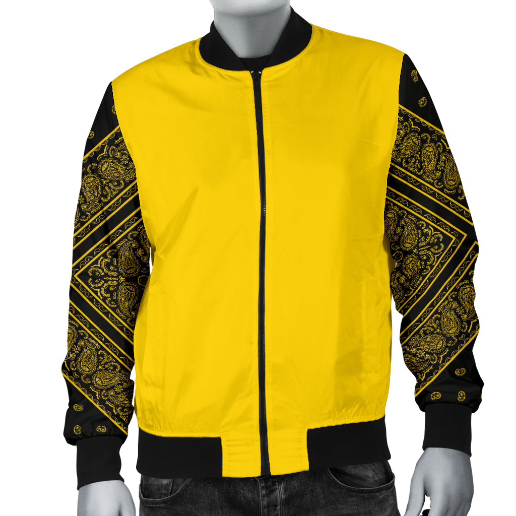 Men's Gold and Black Bandana Sleeved Bomber Jacket
