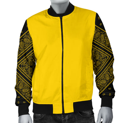 Men's Gold and Black Bandana Sleeved Bomber Jacket