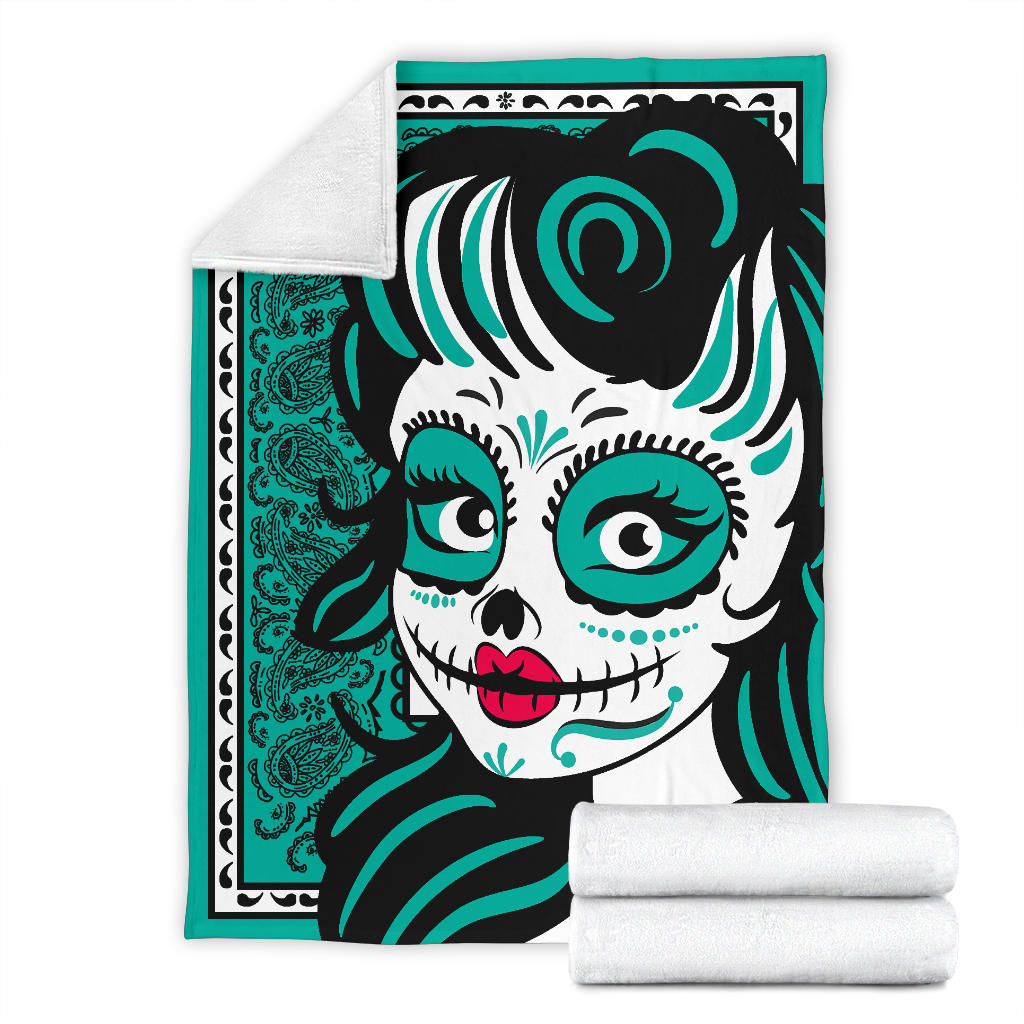 Ultra Plush Teal Bandana Calavera Fleece Blanket