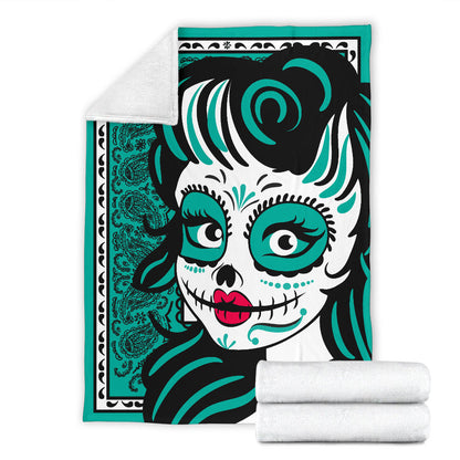 Ultra Plush Teal Bandana Calavera Fleece Blanket