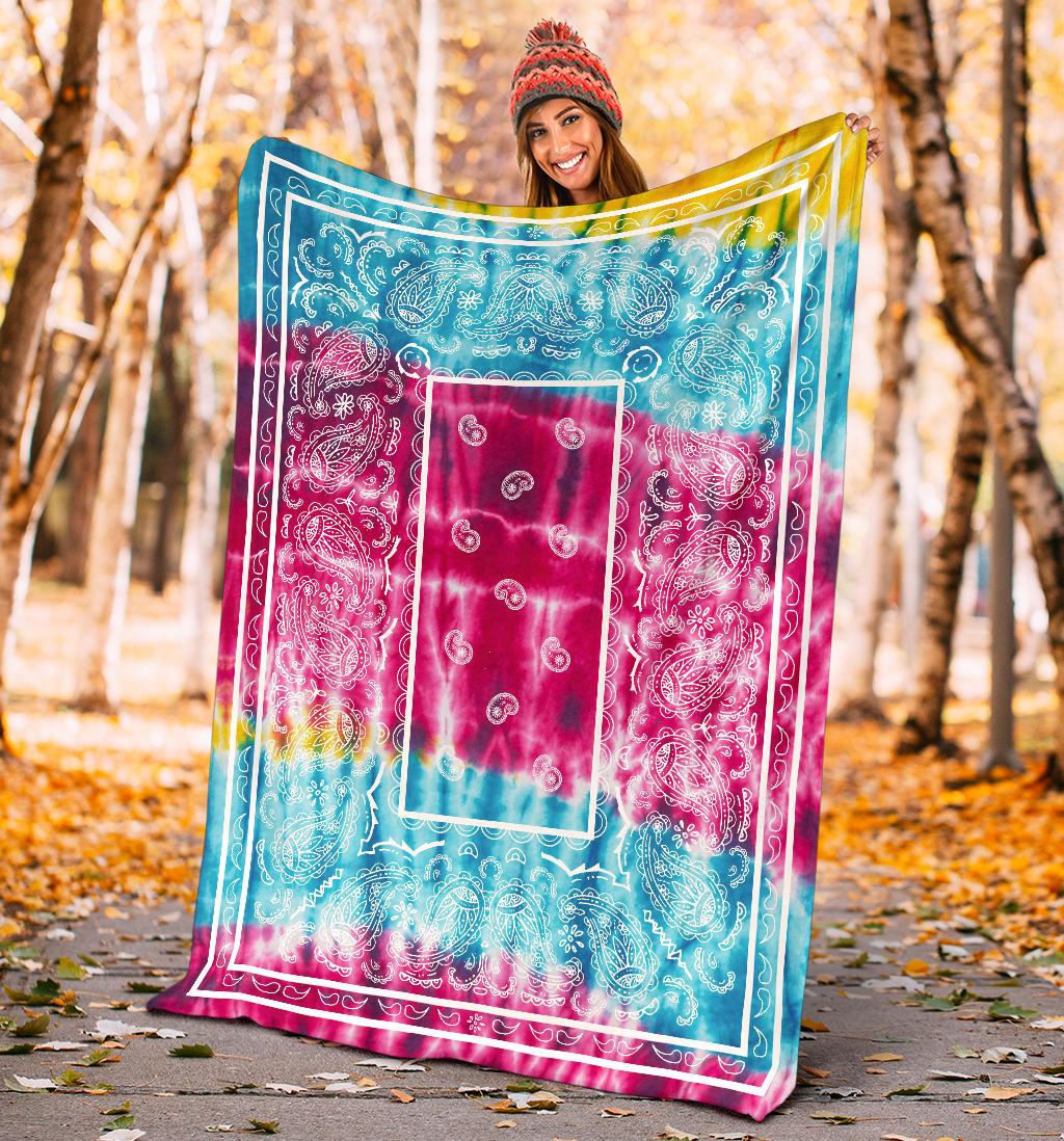 Boho Tie Dye Bandana Fleece Throw Blankets