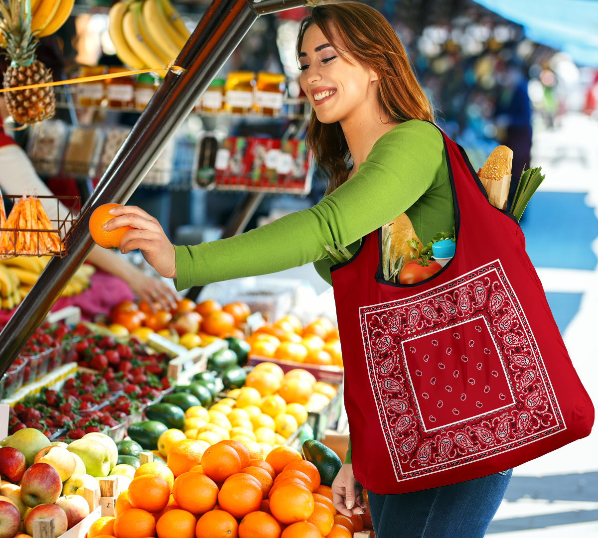 Classic Red Bandana Reusable Grocery Bag 3-Pack