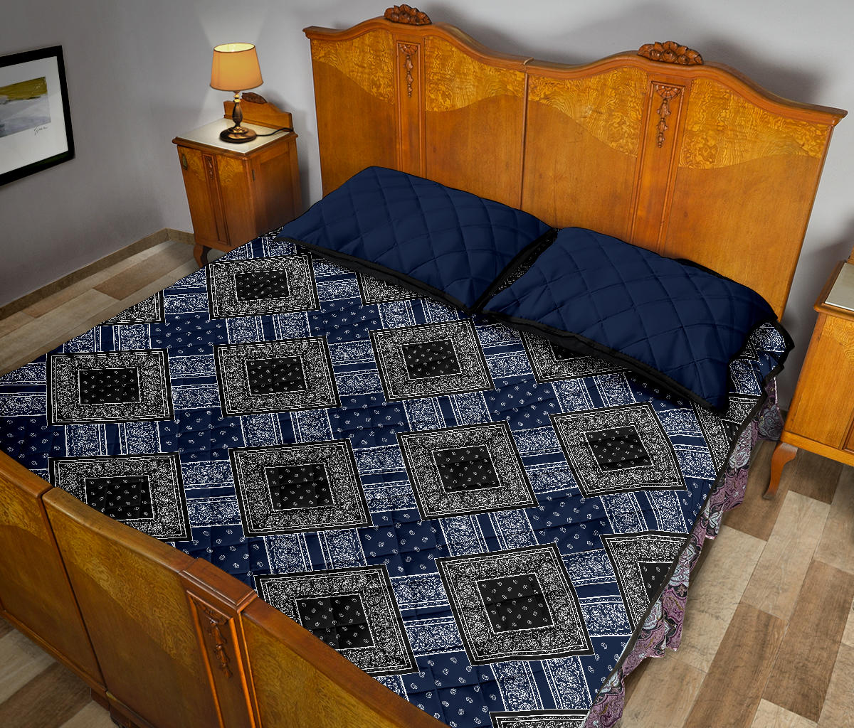 Quilt Set - Blue and Black Bandana DB Quilt w/Shams