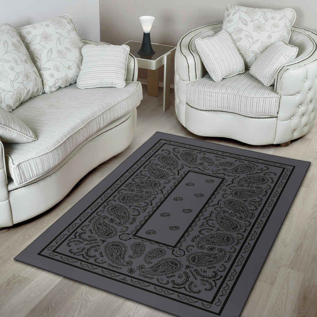 Gray and Black Bandana Area Rugs - Fitted