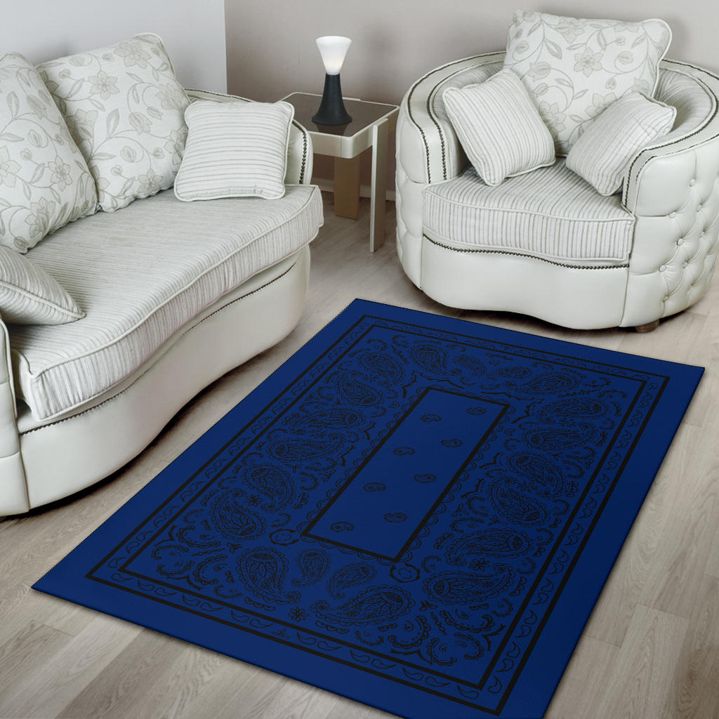 Blue and Black Bandana Area Rugs - Fitted