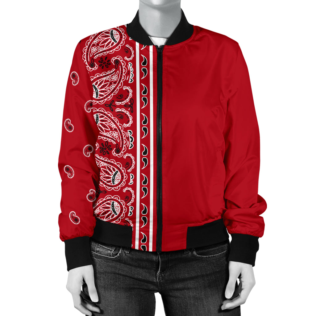 Asymmetrical Classic Red Bandana Women's Bomber Jacket