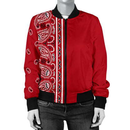Asymmetrical Classic Red Bandana Women's Bomber Jacket