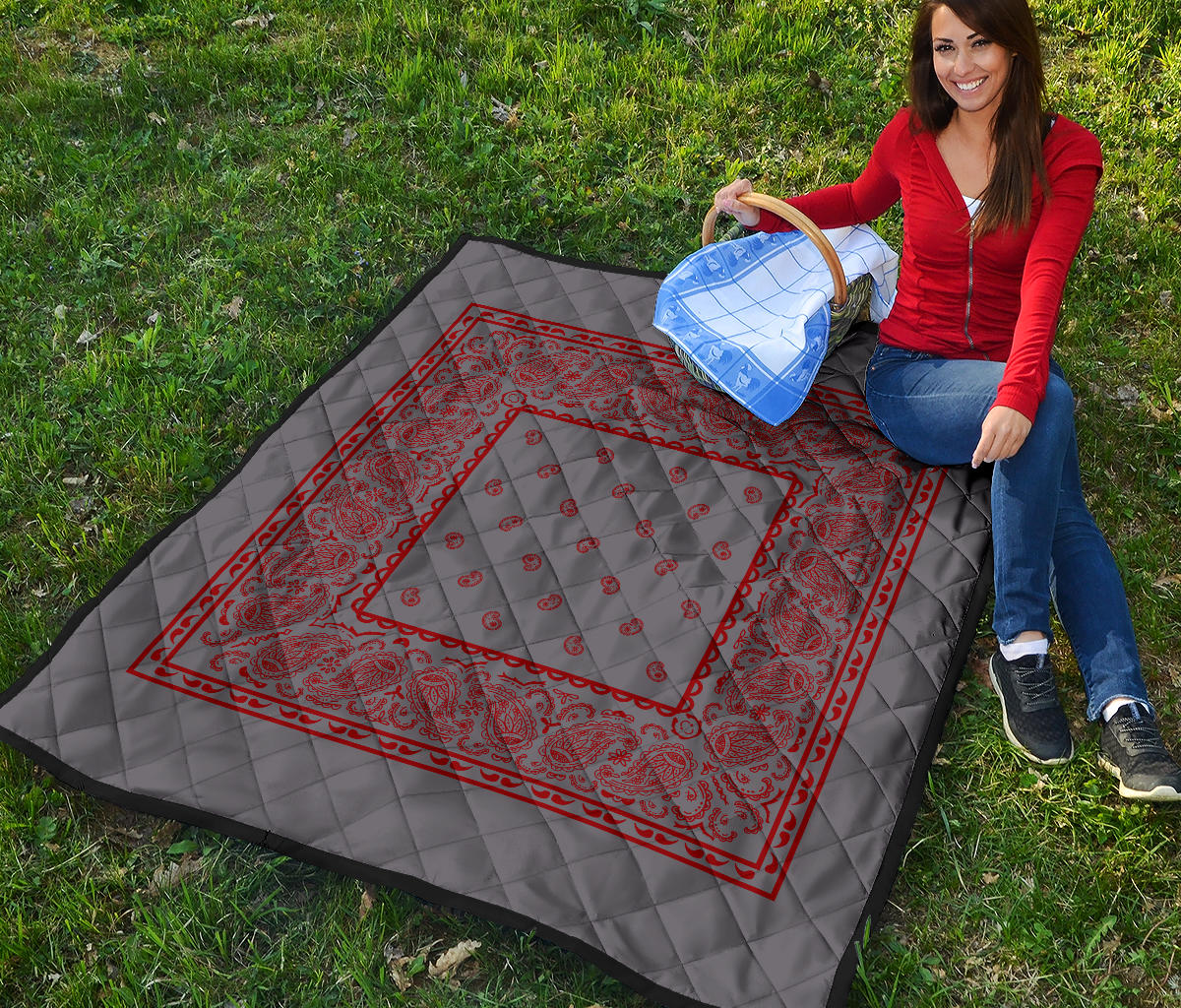 Quilt - Gray and Red Bandana Quilt